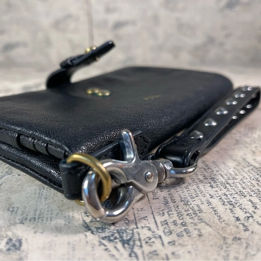 Fossil Becca Black Leather Wristlet Wallet Zip Around Organizer Clutch